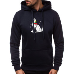 Tamsiai mėlynos spalvos vyriškas džemperis su gobtuvu Vilkas