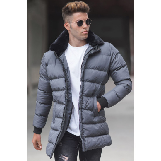 Pilka vyriška striukė su kailiu Ozam PK5138 - Akcija Pilka vyriška striukė su kailiu Ozam PK5138 Premium