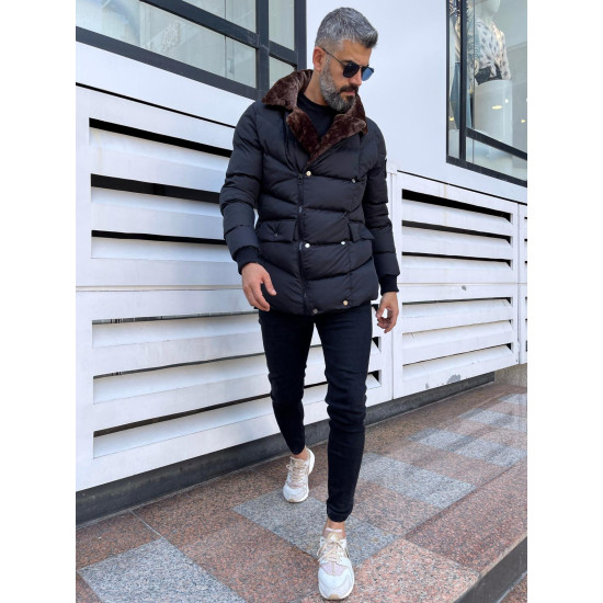 Juoda vyriška striukė su rudu kailiu Roni PK6997 Premium