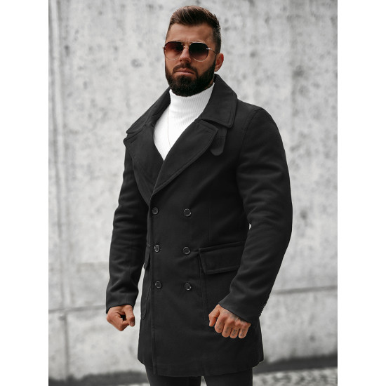 Vīriešu stilīgs melns rudens mētelis Nova JB/1048Z
