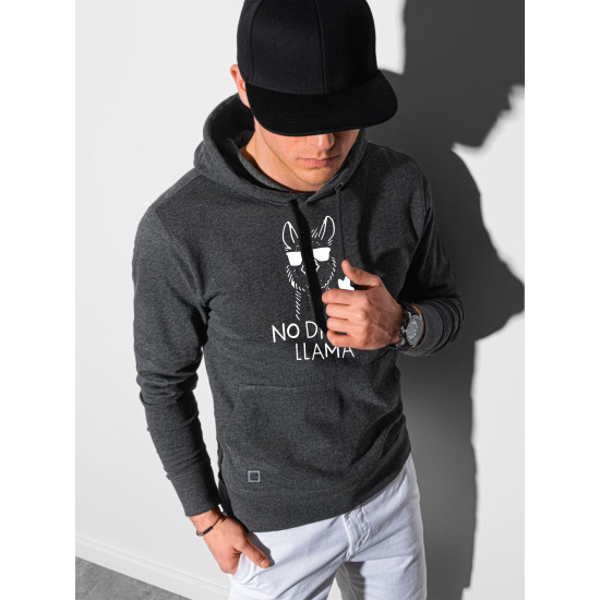 Ciemnoszary sweter z kapturem No drama Llama B1154 - Swetry męskie| Swetry online Ciemnoszary sweter z kapturem No drama Llama B1154 Premium