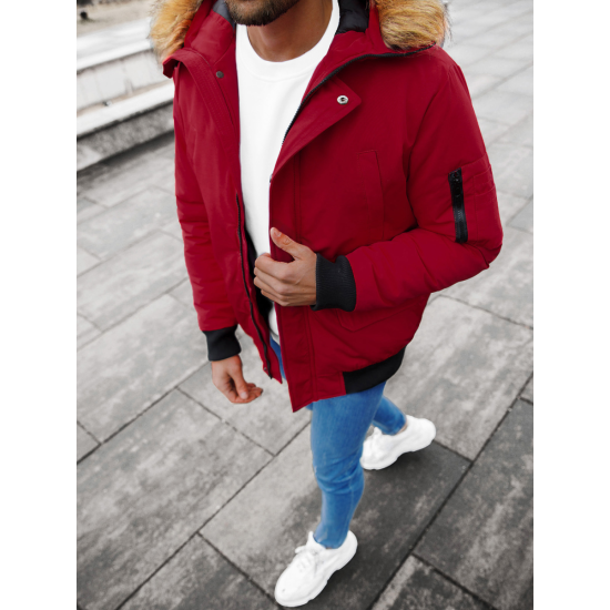 Bomber stiliaus žieminė bordo vyriška striukė Lemor JS/201901 - Vyriškos Striukės ir Paltai Bomber stiliaus žieminė bordo vyriška striukė Lemor JS/201901