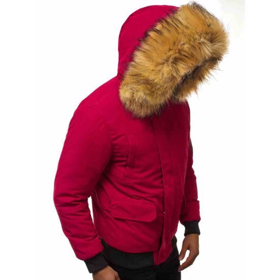 Bomber stiliaus žieminė bordo vyriška striukė Lemor JS/201901 - Vyriškos Striukės ir Paltai Bomber stiliaus žieminė bordo vyriška striukė Lemor JS/201901