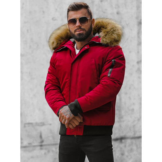 Bomber stiliaus žieminė bordo vyriška striukė Lemor JS/201901 - Vyriškos Striukės ir Paltai Bomber stiliaus žieminė bordo vyriška striukė Lemor JS/201901