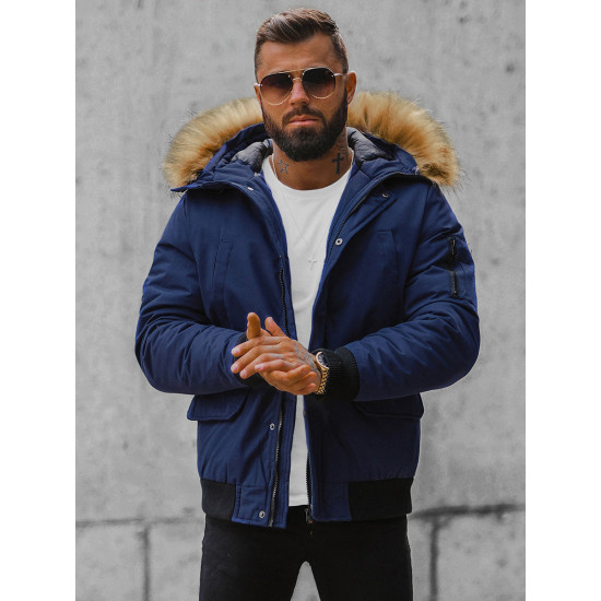 Bomber stiliaus žieminė tamsiai mėlyna vyriška striukė Lemor JS/201901 - Vyriškos Striukės ir Paltai Bomber stiliaus žieminė tamsiai mėlyna vyriška striukė Lemor JS/201901