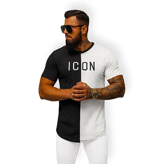 Męski czarno-biały T-shirt z ikoną O/7776T