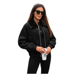 Juoda striukė su juodu kailiuku Edit