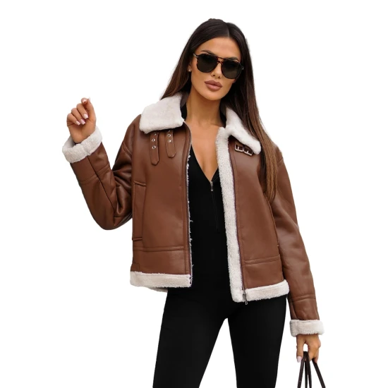 Moteriška ruda odinė striukė su kailiuku Maria JS/11Z8176