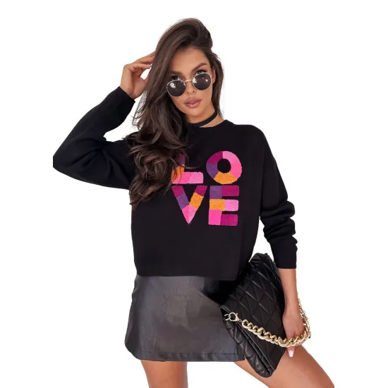 Women's black oversize jumper Love MY1982