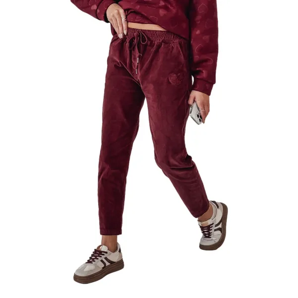 Moteriškos velvetinės bordo spalvos laisvalaikio kelnės Velvi UY2287