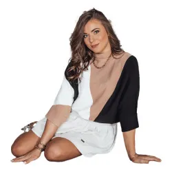 Women's tri-colour jumper with brown detail Rosit