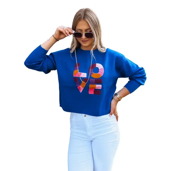 Moteriškas mėlynas oversize megztinis Love MY1985