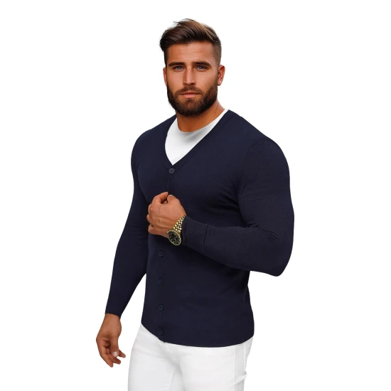 Tamsiai mėlynas vyriškas susegamas sagoms megztinis Otom NB/MM6006/6