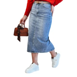 Ilgas džinsinis mėlynas sijonas Merita