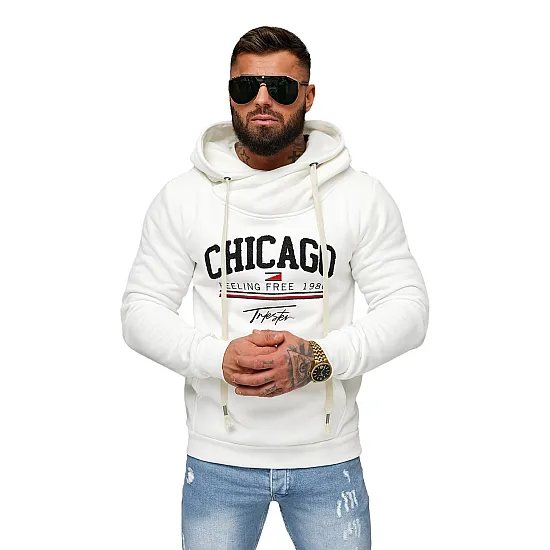 Vyriškas baltas džemperis su gobtuvu Chicago O/TT30508