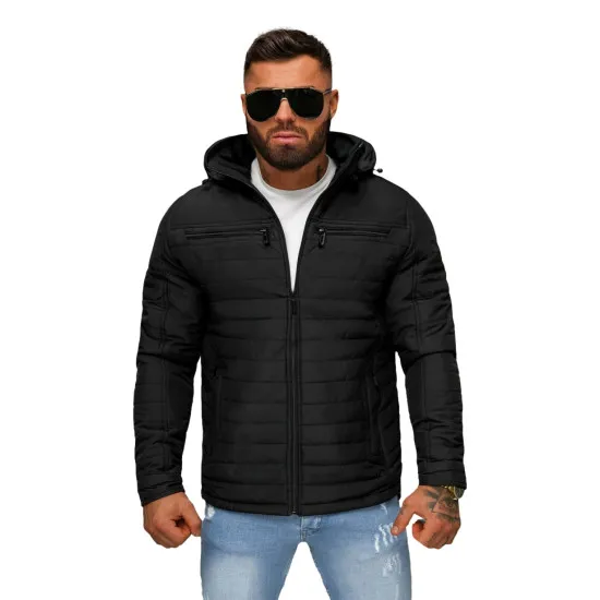 Men's black quilted jacket with hood Valter JS/5M3276/392
