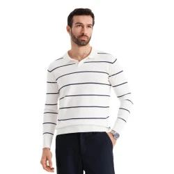 Vyriški polo marškinėliai ilgomis rankovėmis baltos spalvos su mėlynomis linijomis Don