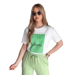 Moteriški balti su žaliu dizainu marškinėliai Lamur