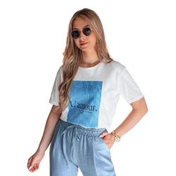 Moteriški balti su mėlynu dizainu marškinėliai Lamur