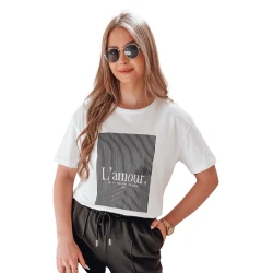 Moteriški balti su juodu dizainu marškinėliai Lamur