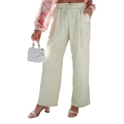 Moteriškos plačios kelnės žalios spalvos Milin