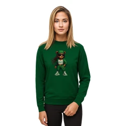 Moteriškas tamsiai žalias džemperis be gobtuvo Žalia Balta meškė