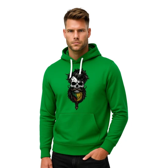 Vyriškas žalias džemperis su gobtuvu Kaukolė barzda-ūsa PK4011