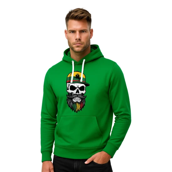 Vyriškas žalias džemperis su gobtuvu Kaukolė kepurė-vytis PK4011