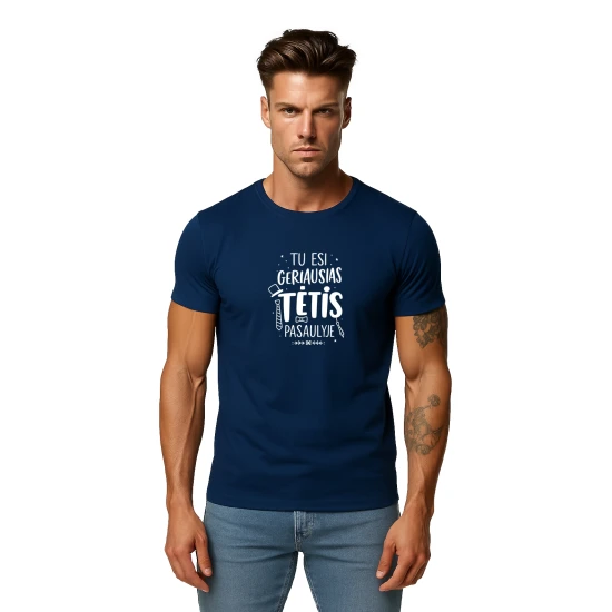 Vyriški tamsiai mėlyni marškinėliai Geriausias tėtis (baltas) PK4002