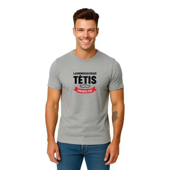 Pilki marškinėliai Laimingiausias tėtis (juodas) PK4006