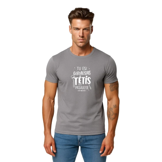 Vyriški pilki marškinėliai Geriausias tėtis (baltas) PK4002