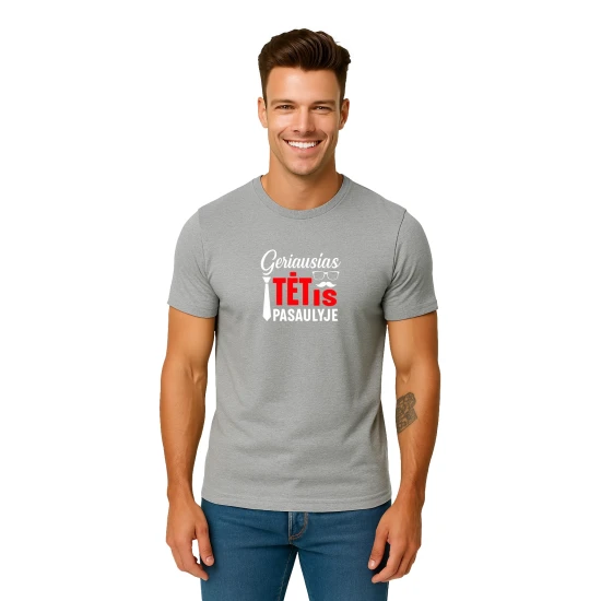 Šviesiai pilki marškinėliai Geriausias tėtis pasaulyje (baltas) PK4007