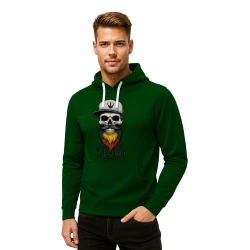 Tamsiai žalias džemperis su gobtuvu Kaukolė su pilka kepure