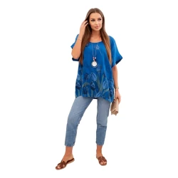 Moteriški tamsiai mėlyni marškiniai su gėlėmis Limon