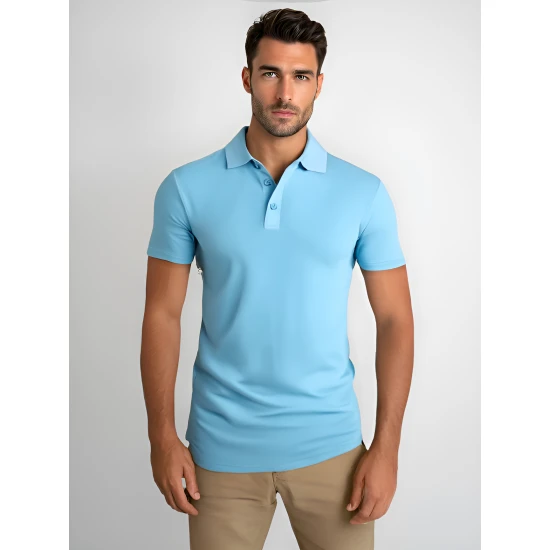Vyriški šviesiai mėlyni polo marškinėliai Casual JS/8T80