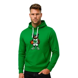 Vyriškas žalias džemperis su gobtuvu Žalia Balta meškinas-kamuolys