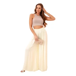 Moteriškos plačios geltonos spalvos kelnės Andi 