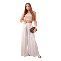 Moteriškos plačios rusvos spalvos kelnės Andi 