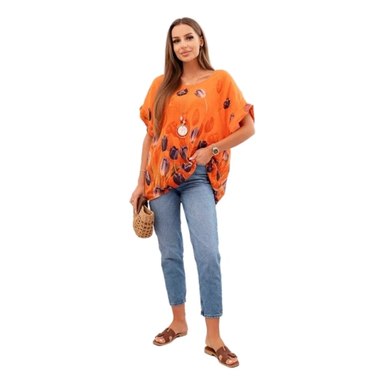 Moteriški oranžiniai marškiniai su gėlėmis Limon 32060