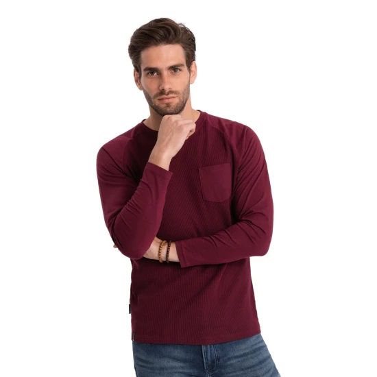 Vyriška bordo marškinėliai ilgomis rankovėmis Doug V6 OM-LSCL-0109