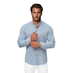 Vyriški mėlyni marškiniai su stačia apykakle Party