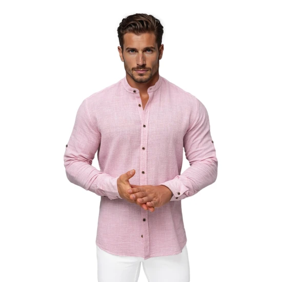 Vyriški rožiniai marškiniai su stačia apykakle Party O/V158