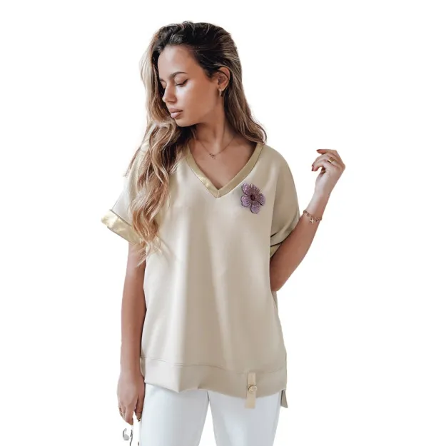 Moteriška oversize tipo rusvi marškinėliai Shine RY2914