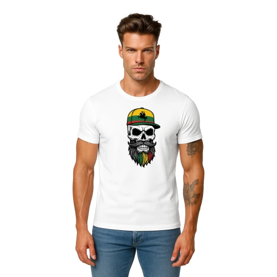 Vyriški balti marškinėliai Kaukolė su kepure PK4016