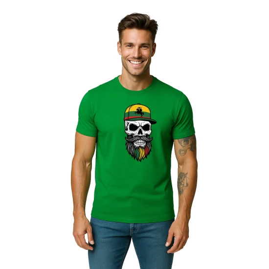 Vyriški žali marškinėliai Kaukolė su kepure PK4016