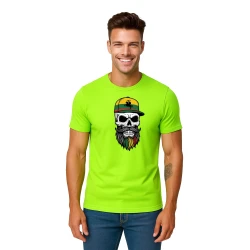 Vyriški žali neoniniai marškinėliai Kaukolė su kepure