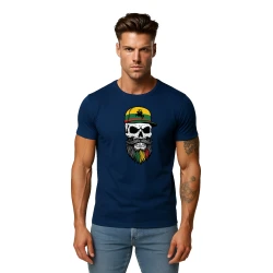 Vyriški tamsiai mėlyni marškinėliai Kaukolė su kepure