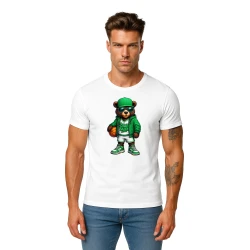 Vyriški balti marškinėliai Meškinas su kamuoliu-džemperiu