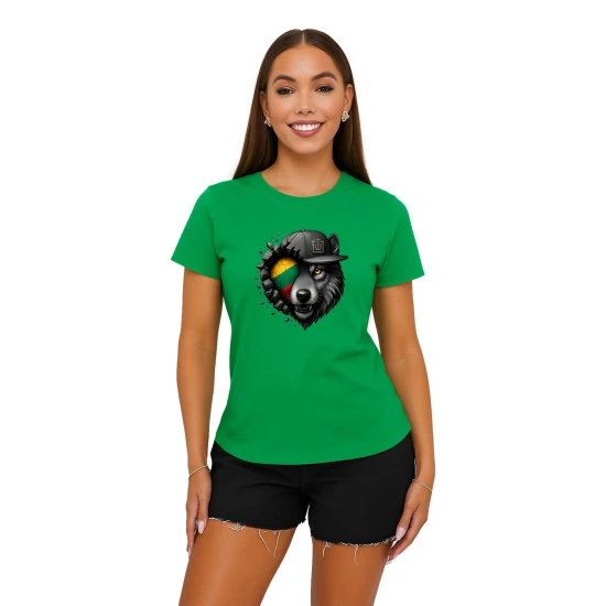 Moteriški šviesiai žali marškinėliai Vilkas pilkas PK4029