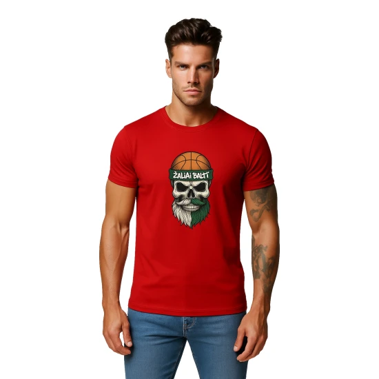 Vyriški rudoni marškinėliai Kaukolė su kamuoliu PK4022